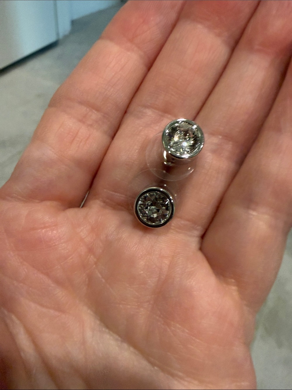 Touchstone Crystal Clear Stone Bezel Stud Earrings - Silver